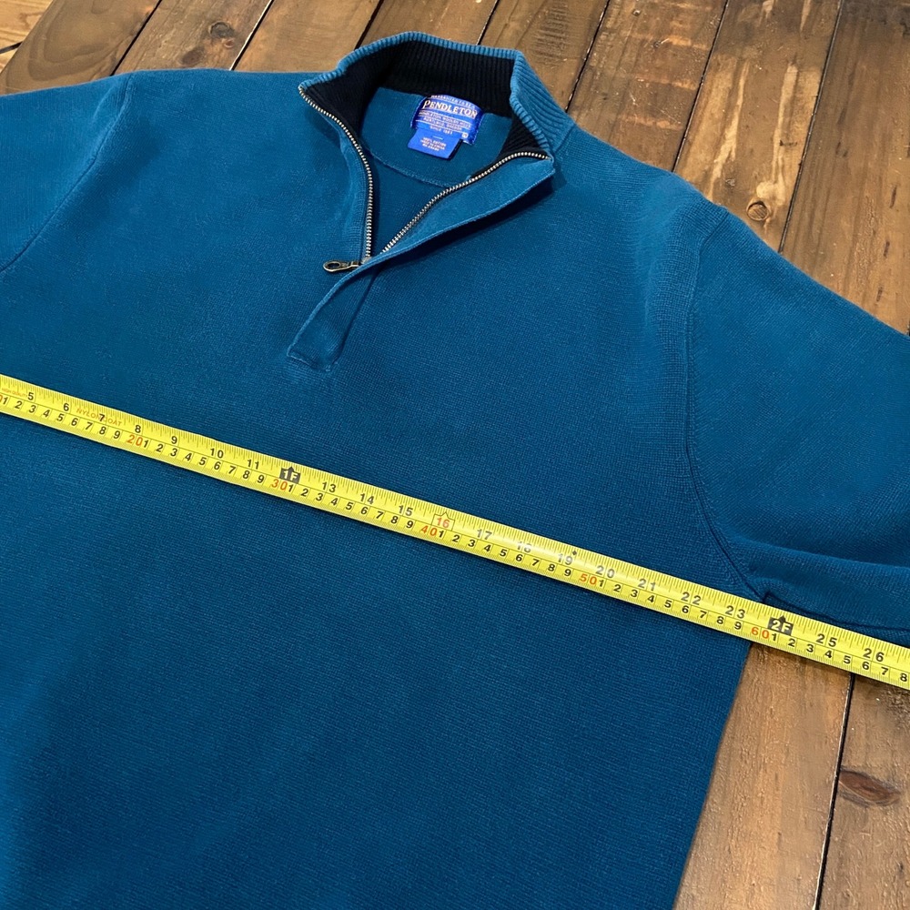 VTG Pendleton Mens Large Teal Blue 100% Cotton Quarter Zip Knit Sweater Y2K‎ - Picture 6 of 8
